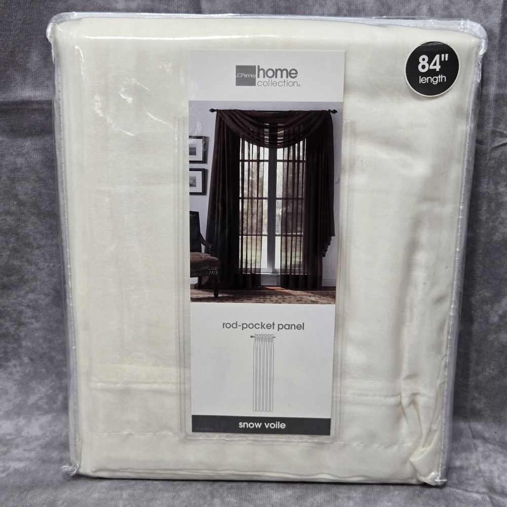 JCPenney NEW Curtain Panel 59" x 84" Snow Voile Rod‎ Pocket Panel